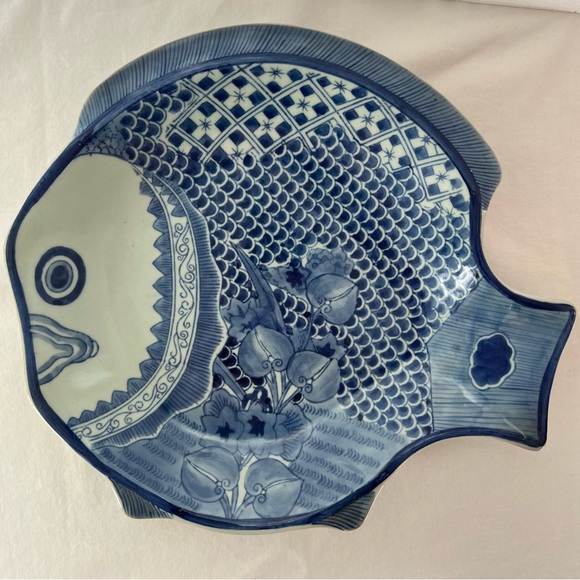 no brand Other - Vintage Antique Blue and White Porcelain Fish Plate